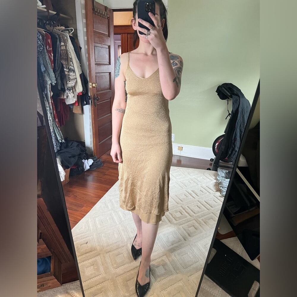 Zara gold sparkly longline dress shimmer New Years straight sleek clean